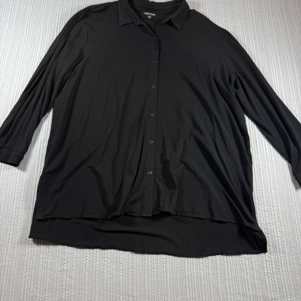 Eileen Fisher Blouse Tunic XL Lagenlook Minimalist Quiet Luxury Tencel Black